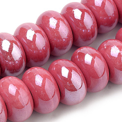 Indian Red Handmade Porcelain Beads, Pearlized, Rondelle, Indian Red, 15~16x9~10mm, Hole: 5~6mm