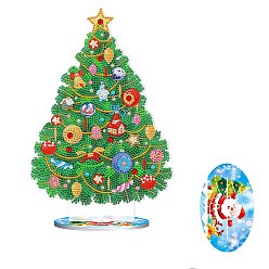 Árbol de Navidad Kits de pintura de diamantes de decoración de exhibición de tema de navidad diy, incluyendo tablero de plástico, diamantes de imitación de resina, pluma, plato de bandeja y arcilla de cola, árbol de Navidad, 295x200x80 mm