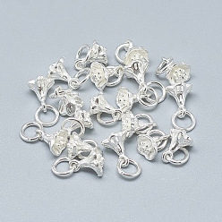 Plata 925 encantos de plata esterlina, con anillo de salto, flor, plata, 9x6.5x6 mm, agujero: 4 mm