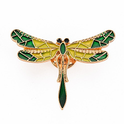 Colorful Alloy Enamel Brooches, Enamel Pins, with Brass Butterfly Clutches, Dragonfly, Cadmium Free & Nickel Free & Lead Free, Light Gold, Colorful, 32x40mm, Pin: 1mm