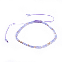 Lilac Adjustable Nylon Thread Braided Beads Bracelets, with Glass Seed Beads and Glass Bugle Beads, Lilac, 2 inch(5.2cm)
