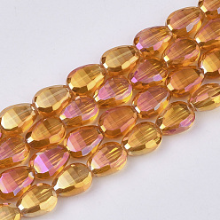 Orange Plaquent verre transparent perles brins, facette, larme, orange, 8.5x6x3.5mm, Trou: 1mm, Environ 80 pcs/chapelet, 26.38 pouce (67 cm)