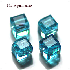 Cielo Azul Oscuro Imitación perlas de cristal austriaco, aaa grado, facetados, cubo, cielo azul profundo, 7x8.5x8.5 mm, agujero: 0.9~1 mm