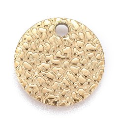 Light Gold Ion Plating(IP) 304 Stainless Steel Charms, Textured, Laser Cut, Flat Round, Light Gold, 10x0.8mm, Hole: 1.4mm