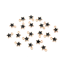 Black Alloy Pendants, with Enamel, Light Gold, Star, Black, 8x6mm