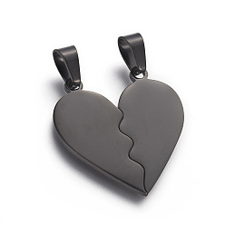 Electrophoresis Black 304 inoxydable pendentifs fendus en acier, jour les bijoux de Valentine, à double cœur, électrophorèse noir, 26x25.5x1.4mm, Trou: 4x7mm