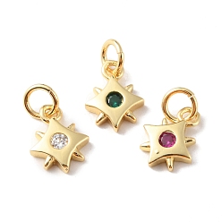 Mixed Color Rack Plating Brass Micro Pave Cubic Zirconia Charms, Long-Lasting Plated, Cadmium Free & Lead Free, Real 18K Gold Plated, Star, Mixed Color, 10.5x8x2mm, Hole: 3mm
