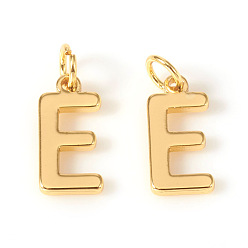 Letter E Encantos de bronce, con anillos de salto, carta, real 18 k chapado en oro, letter.e, e: 10x5x1 mm, agujero: 2.5 mm