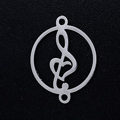 Stainless Steel Color 201 Stainless Steel Links connectors, Circle with Musical Note, Stainless Steel Color, 19.5x15x1mm, Hole: 1.4mm