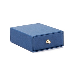 Marine Blue Rectangle Paper Drawer Jewelry Set Box, with Brass Rivet, for Earring, Ring and Necklace Gifts Packaging, Marine Blue, 7x9x3cm