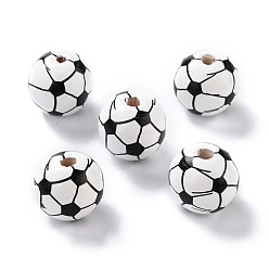 Football Natural Wood Beads, Dyed, Round, Black, Football, 15.5x14.5mm, Hole: 3.2mm