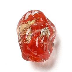Rouge Perles de lampadaire en sable doré faites à la main, nuggets, rouge, 13.5x10x9mm, Trou: 1.6mm