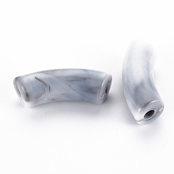 Gris Perles acryliques opaques, style de pierres fines imitation, tube incurvé, grises , 34x11.5x13mm, Trou: 3.5mm, environ150 pcs / 500 g