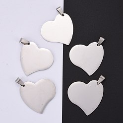 Stainless Steel Color 304 Stainless Steel Pendants, Manual Polishing, Stamping Blank Tag, Heart, Stainless Steel Color, 32x33x1.8mm