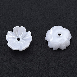 Blanco Tapas de cuentas de perlas de imitación de resina, 5-pétalo, flor, blanco, 7.5x8x2.5 mm, agujero: 1 mm