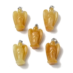 Topaz Jade Natural Topaz Jade Pendants, Angel Charms with Platinum Plated Alloy Snap on Bails, 31~31.5x17~18x12mm, Hole: 7.5x4mm