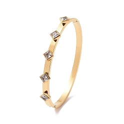 Clair Bracelet jonc à charnière losange zircone cubique, plaqué or 304 bijoux en acier inoxydable pour femmes, clair, diamètre intérieur: 2-1/4 pouce (5.8 cm)