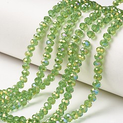 Pelouse Verte Plaquent verre transparent perles brins, plein arc-en-plaqué, facette, rondelle, pelouse verte, 6x5mm, Trou: 1mm, Environ 85~88 pcs/chapelet, 16.1~16.5 pouce (41~42 cm)