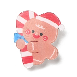 Gingerbread Man Christmas Theme Acrylic Brooch, with 201 Stainless Steel Pin, Gingerbread Man & Candy Cane, 33.5x30x6mm