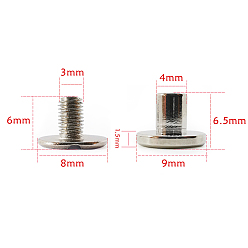 Platinum Brass Rivets, with Iron Screw, for Purse Handbag Shoes Leather Craft Clothes Belt Bookbinding, Round, Platinum, 0.9x0.65cm