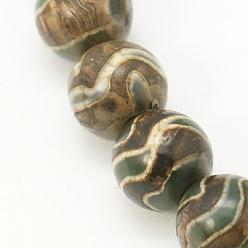 Coffee Tibetan Style Wave Pattern dZi Beads, Natural Agate, Dyed, Round, Coffee, 8mm, Hole: 1mm, 47pcs/strand