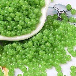 Vert Jaune 6/0 perles de rocaille imitation verre de jade, éclat, teint, ronde, vert jaune, 4x3mm, Trou: 1.2mm, environ 7500 pcs / livre
