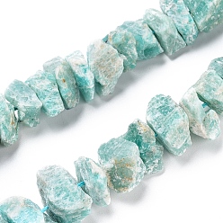 Amazonite Natural Amazonite Beads Strands, Rough Raw Stone, Nuggets, 13~21x5~13mm, Hole: 1.2mm, about 23~24pcs/strand, 7.87 inch~8.26  inch(20~21cm)