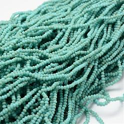 Turquoise Half Rainbow Plated Faceted Rondelle Glass Bead Strands, Frosted, Turquoise, 4~4.5x3~3.5mm, Hole: 0.8mm, about 150pcs/strand, 15.1 inch