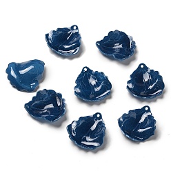 Bleu Marine Pendentifs acryliques, feuille, bleu marine, 25~26x23~24x4~6mm, Trou: 1~1.5mm