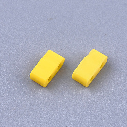 Gold 2-Hole Opaque Glass Seed Beads, Frosted, Rectangle, Gold, 4.5~5.5x2x2~2.5mm, Hole: 0.5~0.8mm