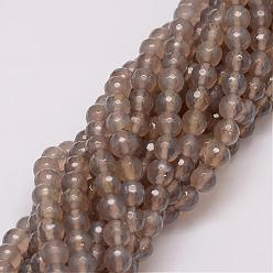 Slate Gray Natural Agate Beads Strands, Dyed, Faceted, Round, Slate Gray, 8mm, Hole: 1mm, about 47pcs/strand, 14 inch