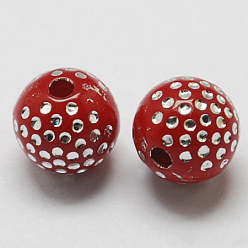 Red Plating Acrylic Beads, Metal Enlaced, Round, Red, 10x10mm, Hole: 2mm, 1000pcs/500g