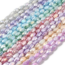 Mixed Color Electroplate Glass Beads Strands, Rainbow Plated, Faceted, Teardrop, Mixed Color, 6.5x4.5x3.5mm, Hole: 1mm, about 70pcs/strand, 17.72''(45cm)