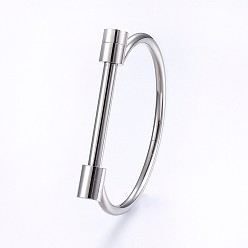 Stainless Steel Color 304 Stainless Steel Bangles, Stainless Steel Color, 2-1/2 inch(6.3cm)x1-7/8 inch(4.7cm), 4~9mm