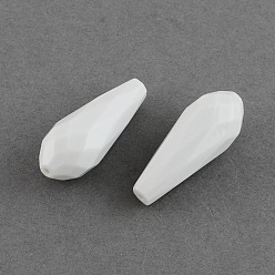 Blanc Perles acryliques en forme de larme à facettes, blanc, 31x12mm, trou: 2 mm, environ 200 pcs / 500 g