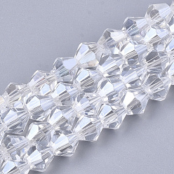 Clear Electroplate Glass Beads Strands, Pearl Luster Plated, Faceted, Bicone, Clear, 7.5~8x7.5~8mm, Hole: 1.5mm, about 40pcs/strand, 11.81 inch