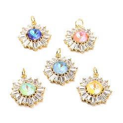 Mixed Color Brass Micro Pave Cubic Zirconia Pendants, Long-Lasting Plated, Real 18K Gold Plated with Glass, Snowflake, Mixed Color, 21.2x17.5x6.7mm, Hole: 3.6mm