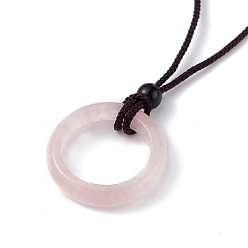 Quartz Rose Collier pendentif anneau quartz rose naturel avec cordon en nylon pour femme, 27.95 pouce (71 cm)