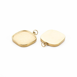Real 14K Gold Plated Ion Plating(IP) 304 Stainless Steel Pendant Enamel Settings, with Jump Rings, Square, Real 14K Gold Plated, 19x16x2mm, Jump Ring: 4x0.5mm, 2.5mm inner diameter