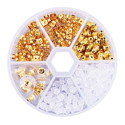 Golden Golden, 2.5~11x3.2~11x2.5~7mm, Hole: 1mm, Brass Plastic Ear Nut: about 10pcs/compartment, Others: 50pcs/compartment.