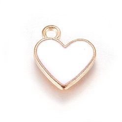 White Alloy Enamel Charms, Heart, Light Gold, White, 13x11.5x1.6mm, Hole: 1.6mm