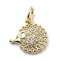 Real 18K Gold Plated Brass Micro Pave Cubic Zirconia Charms, with Jump Ring, Hedgehog Charms, Real 18K Gold Plated, 12x11.5x2.4mm, Hole: 3.2mm
