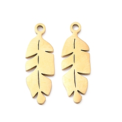 Golden 201 Stainless Steel Pendants, Laser Cut, Leafy Branch Charms, Golden, 20x7x1mm, Hole: 1.4mm