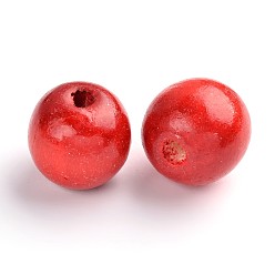 Rouge Des perles en bois naturel, teint, ronde, rouge, 19~20x17.5~18mm, Trou: 4.5mm, environ400 pcs / 1000 g