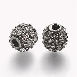 Cristal 304 perles de strass en acier inoxydable, ronde, cristal, 10x10mm, Trou: 3mm