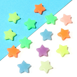 Colorful Luminous Acrylic Beads, Glow In The Dark, Star, Colorful, 11x11x4mm, Hole: 1.3mm, 100pcs/bag