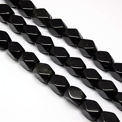 Obsidian Natural Obsidian Faceted Rhombus Beads Strands, 18x13x12mm, Hole: 1mm, about 22pcs/strand, 15.74 inch
