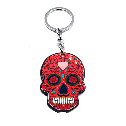 Crimson Plastic Pendant Keychain, with Iron Key Rings, Skull, Crimson, Pendant: 5.7x4cm