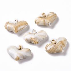 BurlyWood Acrylic Pendants, Imitation Gemstone Style, Heart, BurlyWood, 22.5x29.5x9mm, Hole: 2mm, about 183pcs/500g