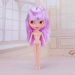 Violet Plastic Movable Joints Action Figure Body, with Head & Bang Straight Hairstyle, for Female BJD Doll Accessories Marking, Violet, 310mm